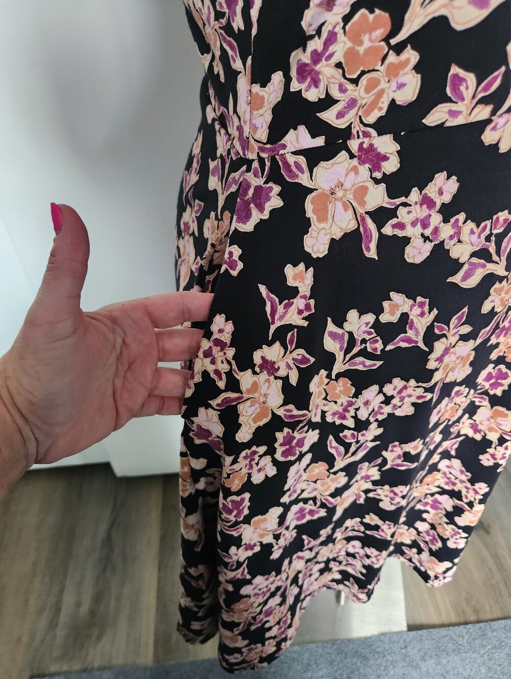 Pact Black Floral Midi Dress with Pink and Peach Blossoms - Picture 3 of 6